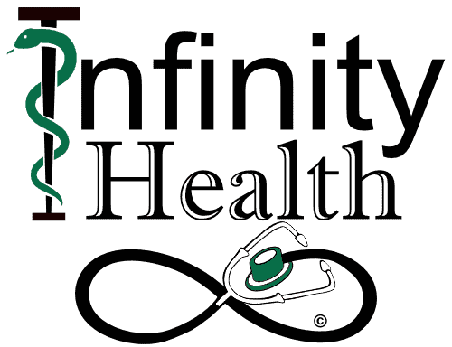 A stethoscope and Caduceus symbol form the word "Health" in a logo design.