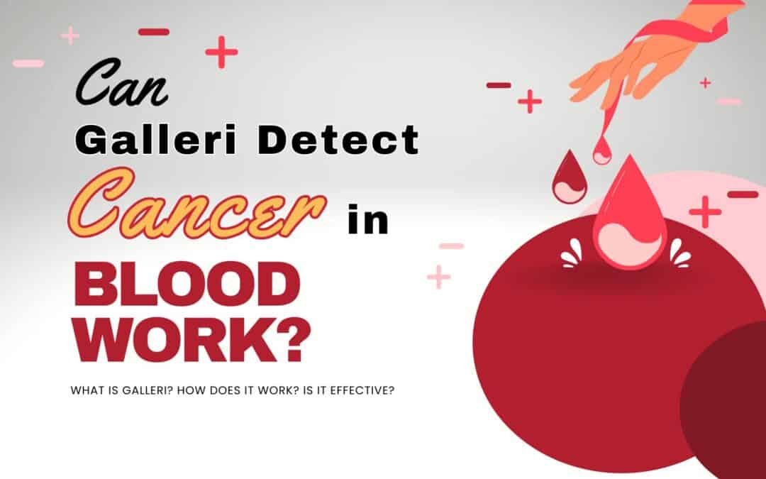 Illustration of a hand dropping liquid into a circle with text: "Can Galleri Detect Cancer in Blood Work? What is Galleri? How does it work? Is it effective?.